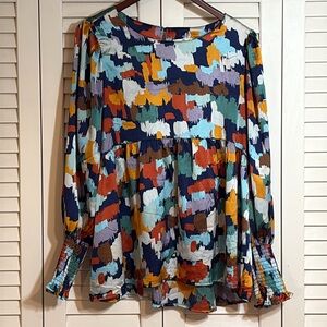 ENTRO L babydoll long sleeve bold color flowy blouse